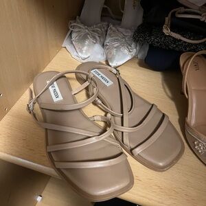 Steve Madden Bias Taupe Strappy Square-Toe Sandals